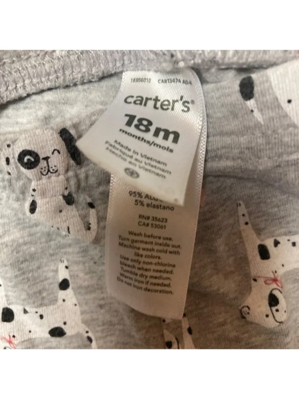 Carter's Leggings Pants Toddler 18m Dalmatians Dogs Gray White